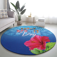 Bula Fiji Day Round Carpet Traditional Tapa Pattern With Hibiscus
