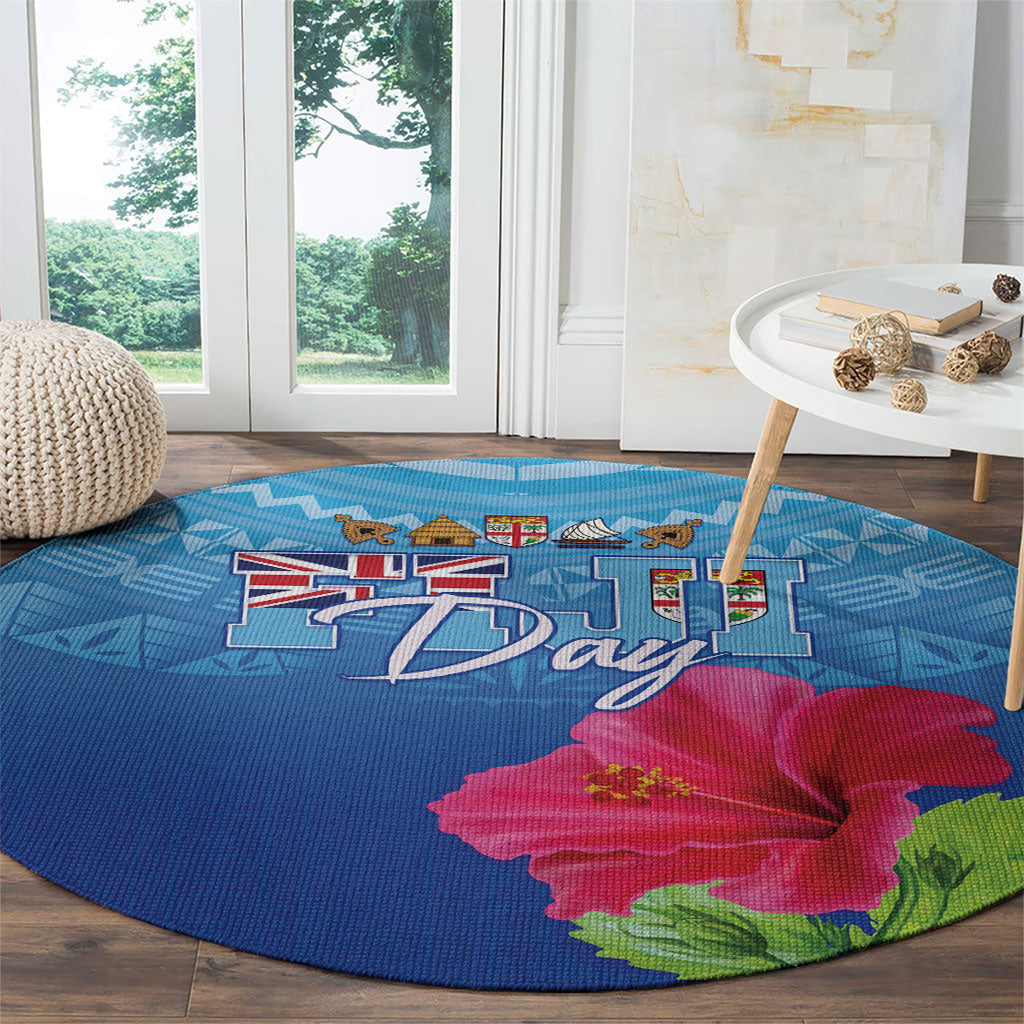 Bula Fiji Day Round Carpet Traditional Tapa Pattern With Hibiscus