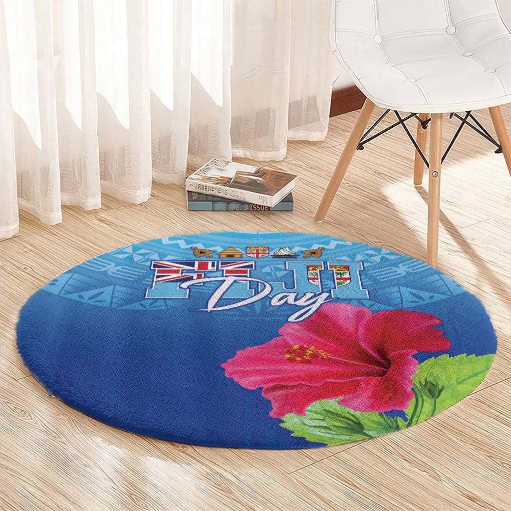 Bula Fiji Day Round Carpet Traditional Tapa Pattern With Hibiscus