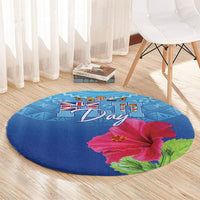 Bula Fiji Day Round Carpet Traditional Tapa Pattern With Hibiscus