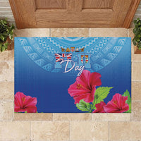 Bula Fiji Day Rubber Doormat Traditional Tapa Pattern With Hibiscus