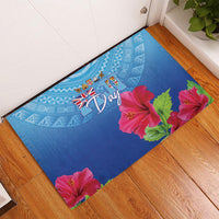 Bula Fiji Day Rubber Doormat Traditional Tapa Pattern With Hibiscus
