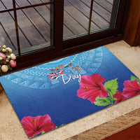 Bula Fiji Day Rubber Doormat Traditional Tapa Pattern With Hibiscus
