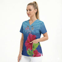 Bula Fiji Day Scrub Top Traditional Tapa Pattern With Hibiscus LT05 - Polynesian Pride