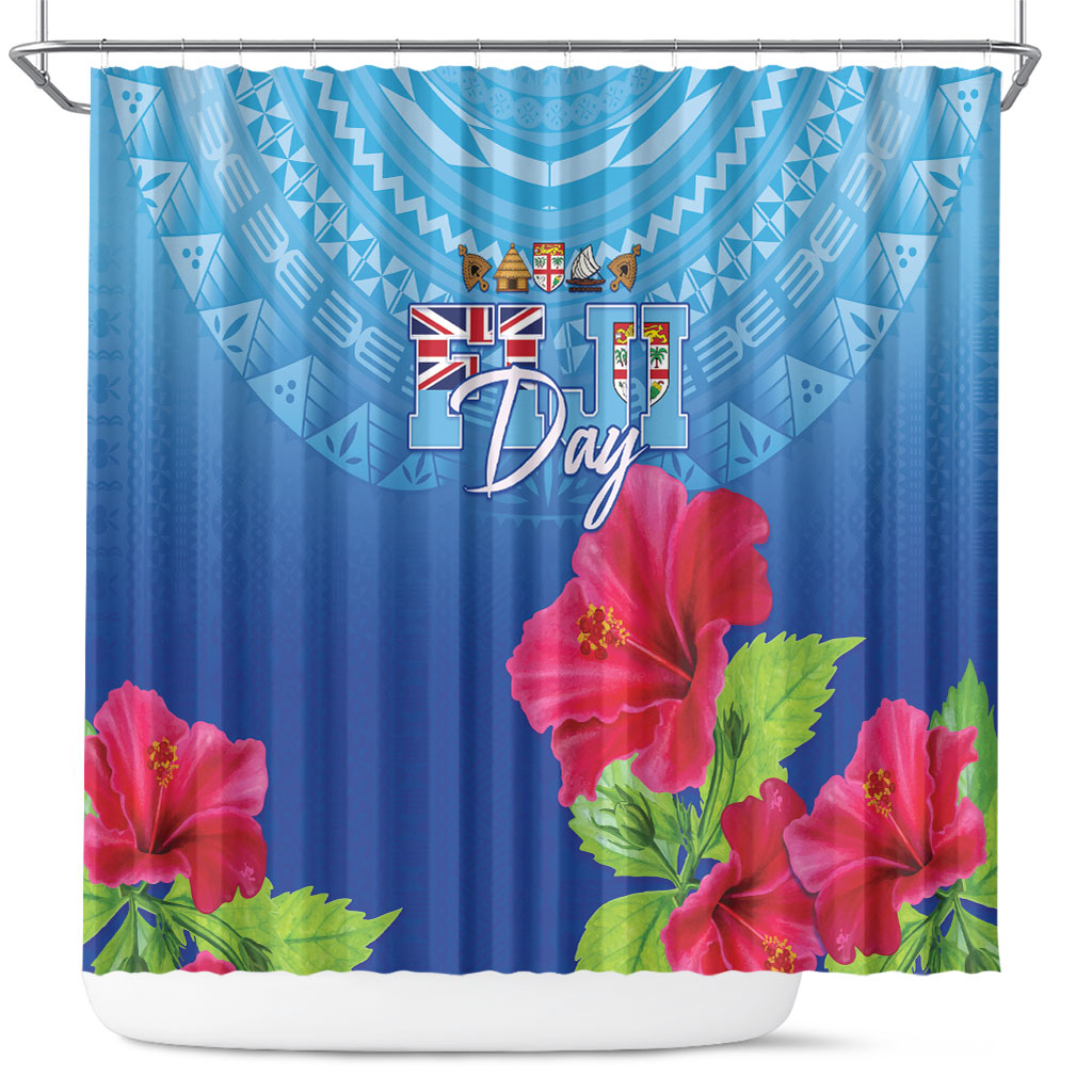 Bula Fiji Day Shower Curtain Traditional Tapa Pattern With Hibiscus