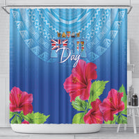 Bula Fiji Day Shower Curtain Traditional Tapa Pattern With Hibiscus