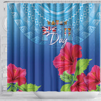 Bula Fiji Day Shower Curtain Traditional Tapa Pattern With Hibiscus