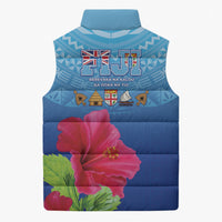 Bula Fiji Day Sleeveless Puffer Jacket Traditional Tapa Pattern With Hibiscus