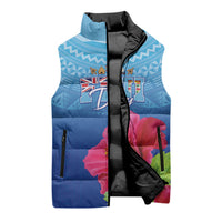 Bula Fiji Day Sleeveless Puffer Jacket Traditional Tapa Pattern With Hibiscus