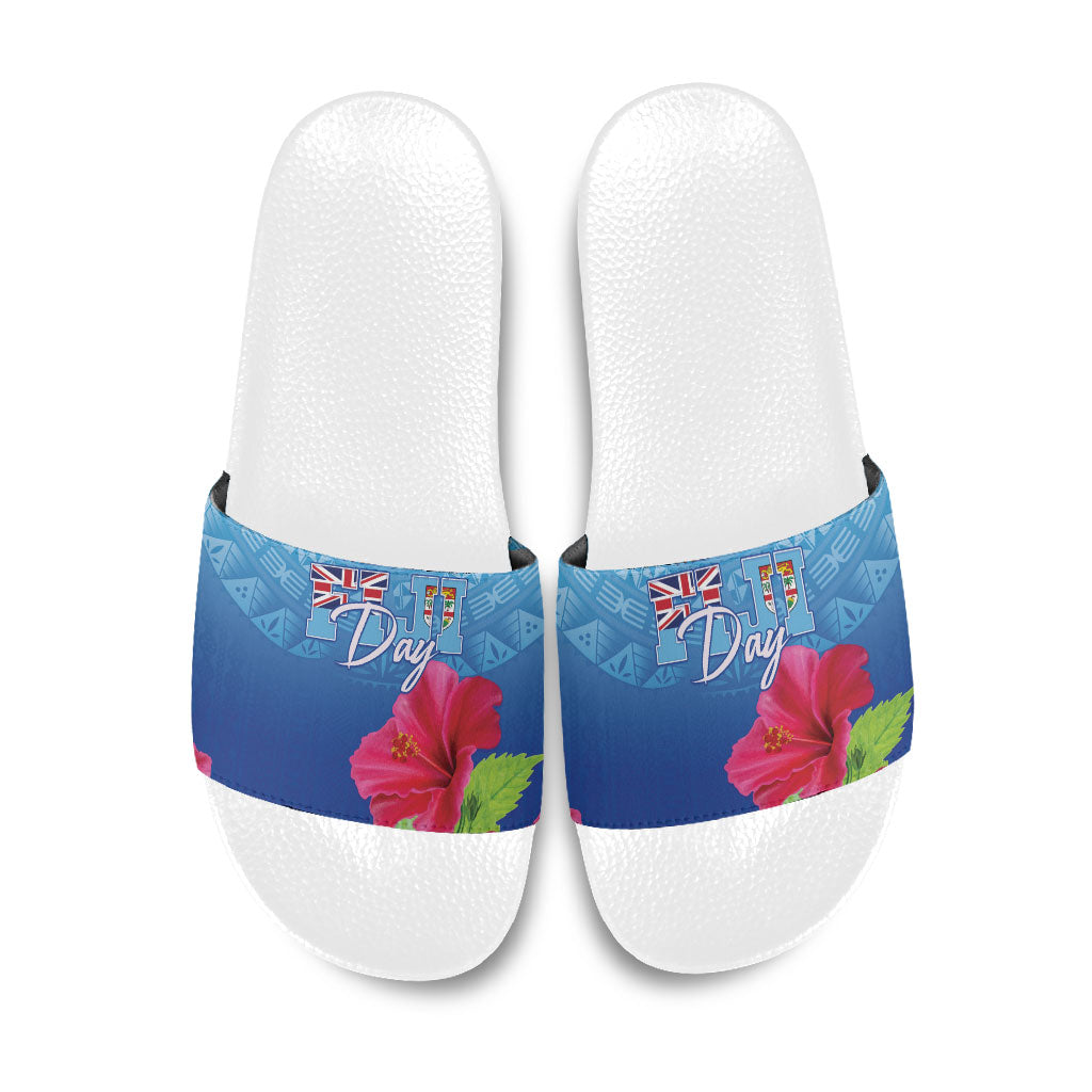Bula Fiji Day Slide Sandals Traditional Tapa Pattern With Hibiscus