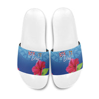 Bula Fiji Day Slide Sandals Traditional Tapa Pattern With Hibiscus