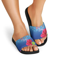 Bula Fiji Day Slide Sandals Traditional Tapa Pattern With Hibiscus