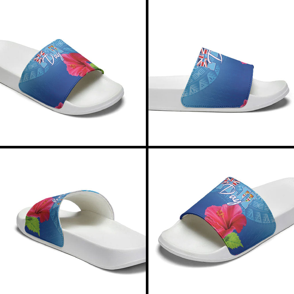 Bula Fiji Day Slide Sandals Traditional Tapa Pattern With Hibiscus