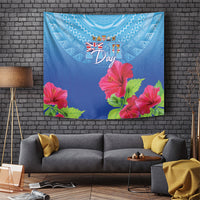 Bula Fiji Day Tapestry Traditional Tapa Pattern With Hibiscus LT05 Blue - Polynesian Pride