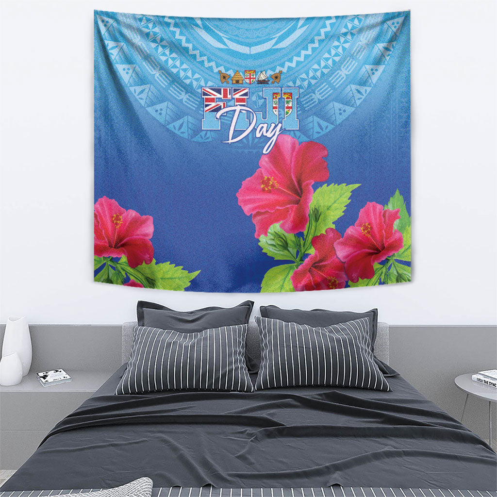 Bula Fiji Day Tapestry Traditional Tapa Pattern With Hibiscus LT05 - Polynesian Pride