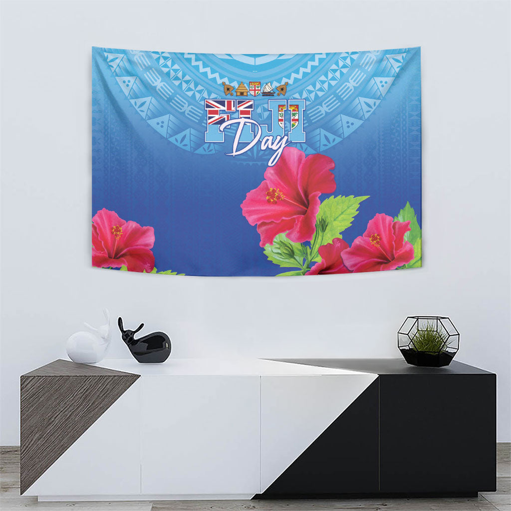 Bula Fiji Day Tapestry Traditional Tapa Pattern With Hibiscus LT05 - Polynesian Pride