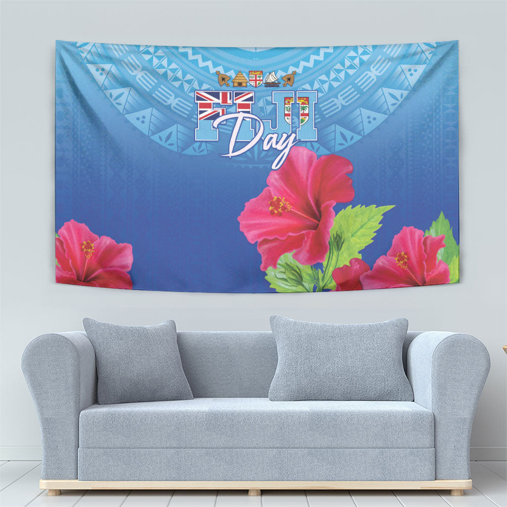 Bula Fiji Day Tapestry Traditional Tapa Pattern With Hibiscus LT05 - Polynesian Pride