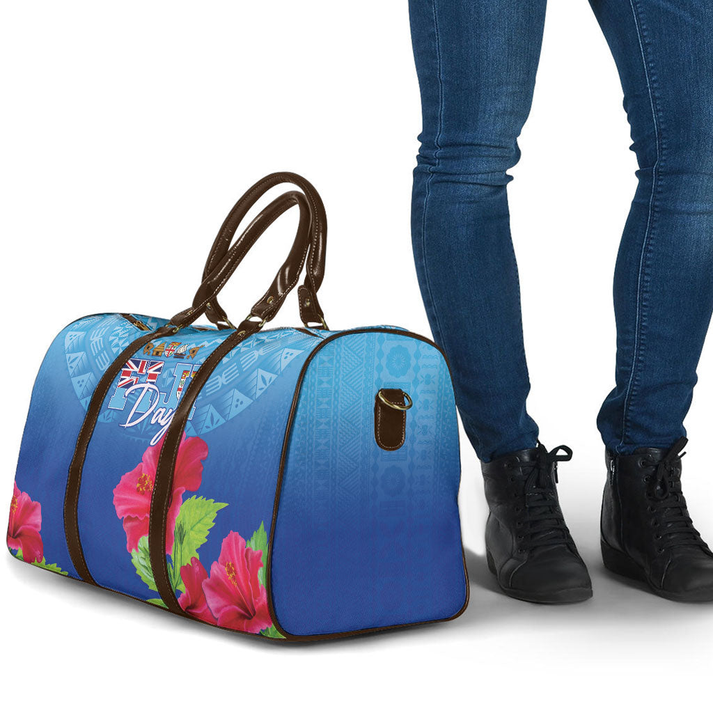 Bula Fiji Day Travel Bag Traditional Tapa Pattern With Hibiscus