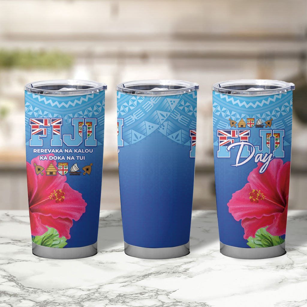 Bula Fiji Day Tumbler Cup Traditional Tapa Pattern With Hibiscus