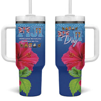 Bula Fiji Day Tumbler With Handle Traditional Tapa Pattern With Hibiscus
