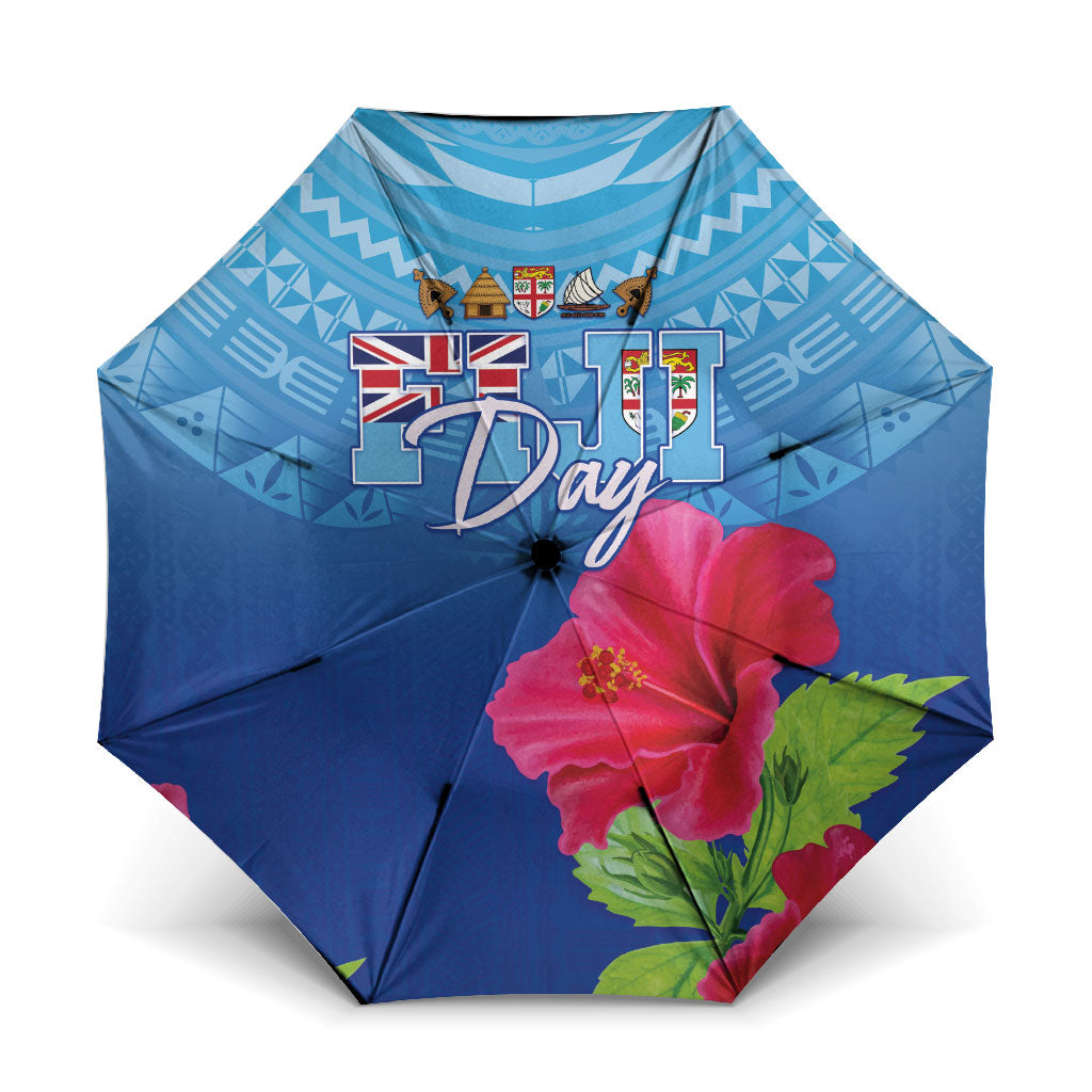 Bula Fiji Day Umbrella Traditional Tapa Pattern With Hibiscus