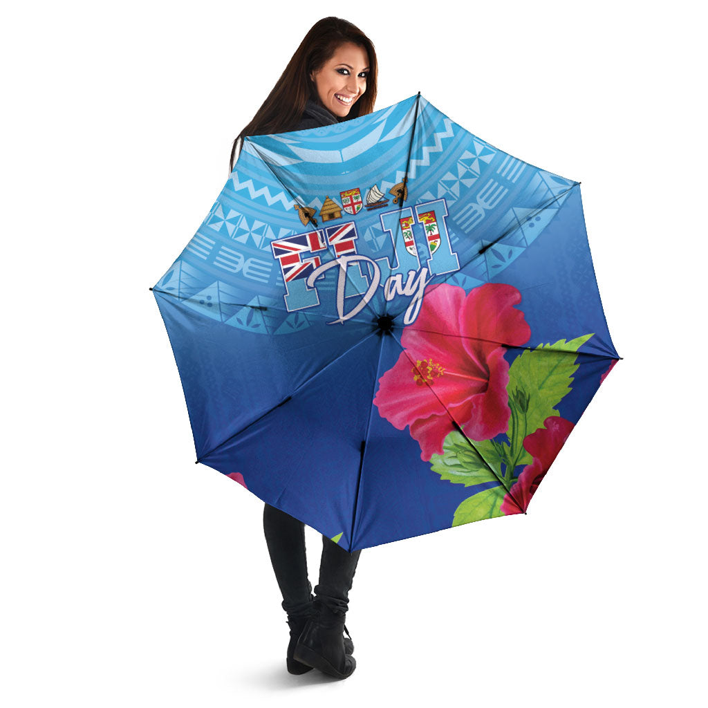 Bula Fiji Day Umbrella Traditional Tapa Pattern With Hibiscus