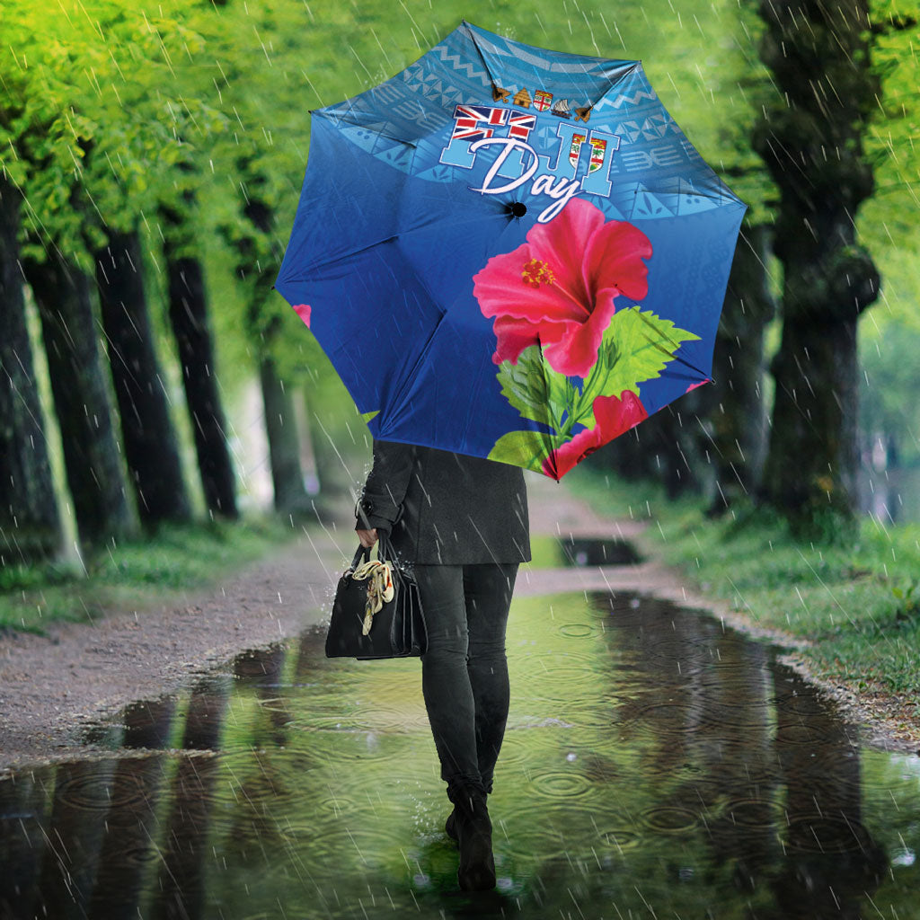 Bula Fiji Day Umbrella Traditional Tapa Pattern With Hibiscus