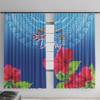 Bula Fiji Day Window Curtain Traditional Tapa Pattern With Hibiscus
