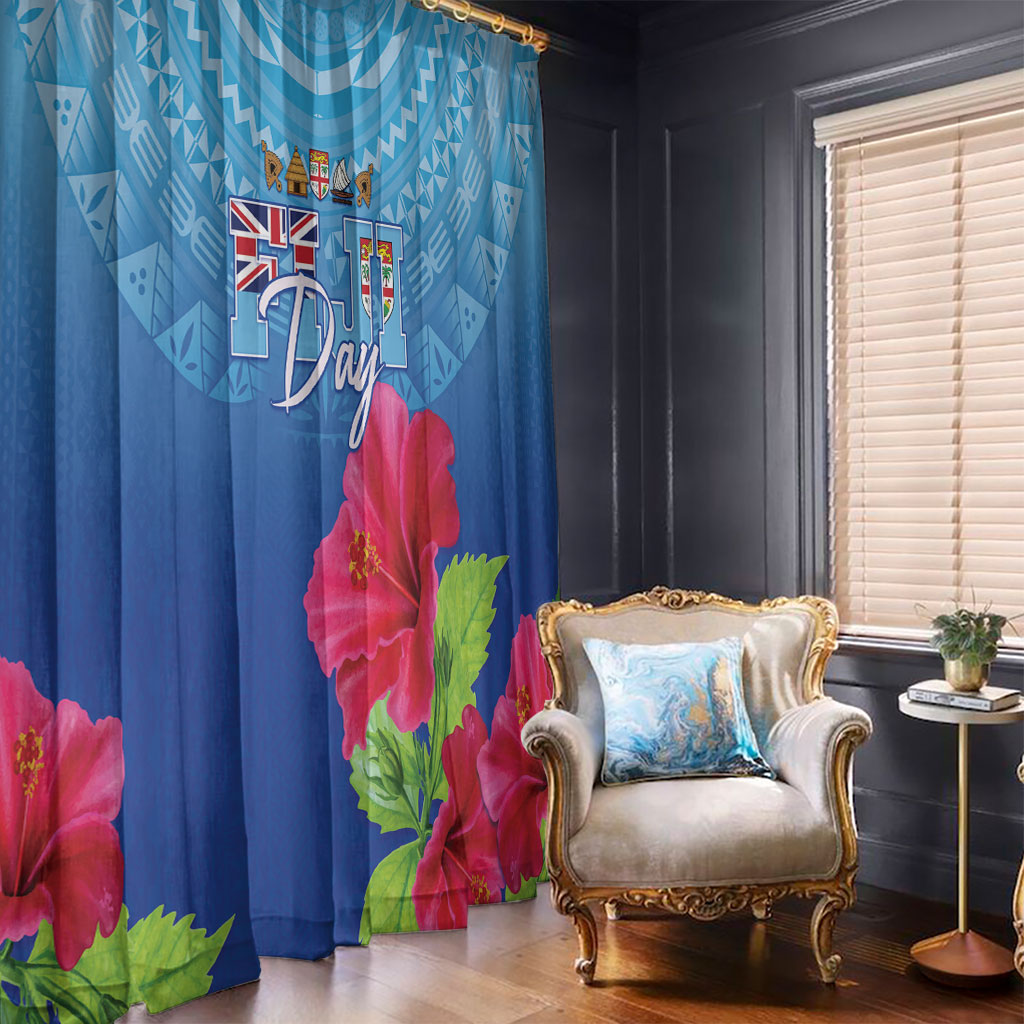 Bula Fiji Day Window Curtain Traditional Tapa Pattern With Hibiscus