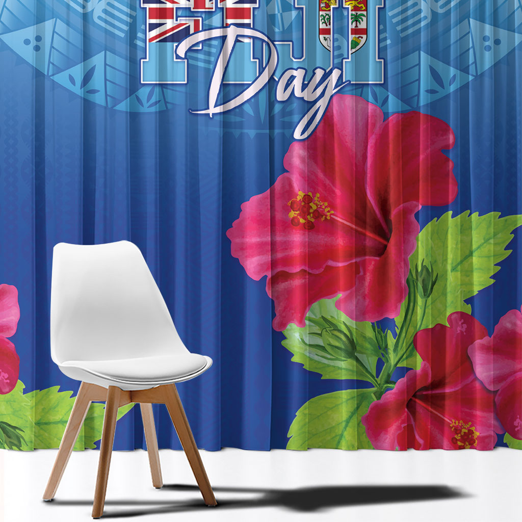 Bula Fiji Day Window Curtain Traditional Tapa Pattern With Hibiscus