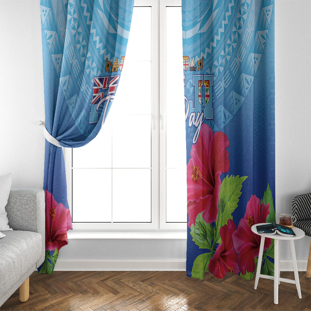 Bula Fiji Day Window Curtain Traditional Tapa Pattern With Hibiscus