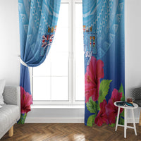 Bula Fiji Day Window Curtain Traditional Tapa Pattern With Hibiscus