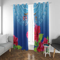 Bula Fiji Day Window Curtain Traditional Tapa Pattern With Hibiscus