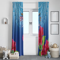 Bula Fiji Day Window Curtain Traditional Tapa Pattern With Hibiscus