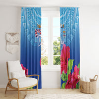 Bula Fiji Day Window Curtain Traditional Tapa Pattern With Hibiscus
