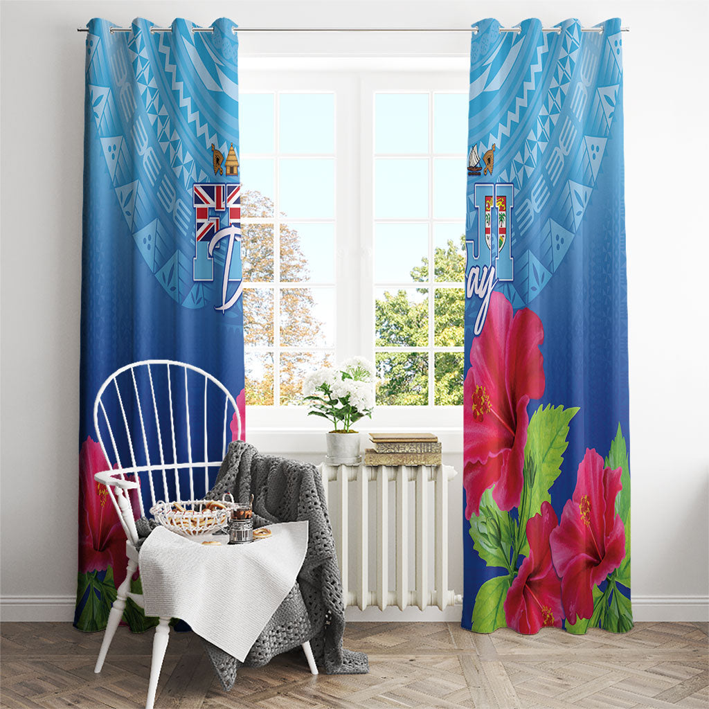 Bula Fiji Day Window Curtain Traditional Tapa Pattern With Hibiscus