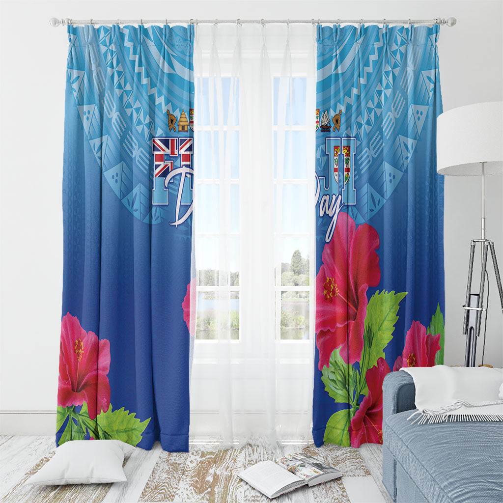 Bula Fiji Day Window Curtain Traditional Tapa Pattern With Hibiscus