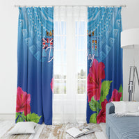 Bula Fiji Day Window Curtain Traditional Tapa Pattern With Hibiscus