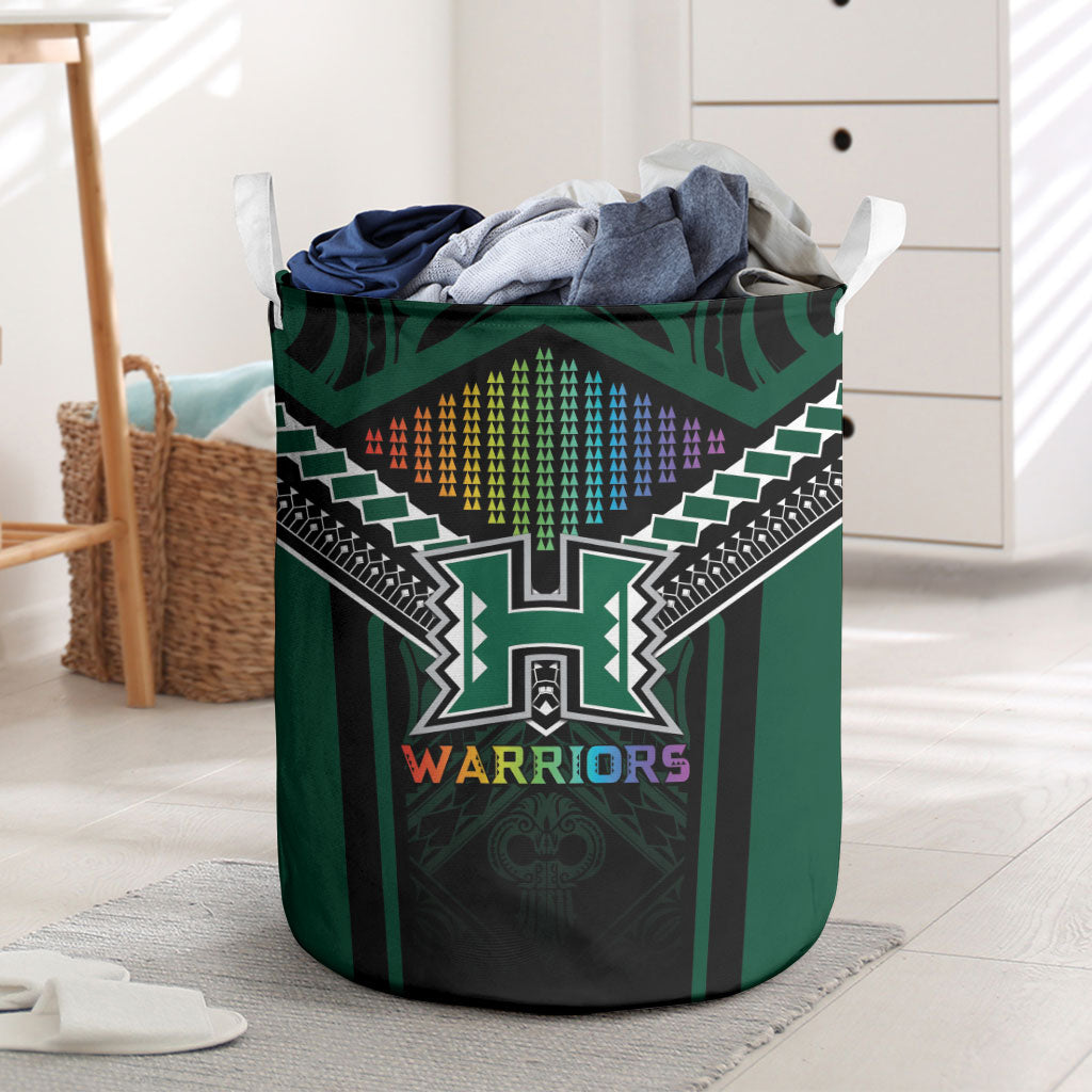 Hawaii Warriors Football Laundry Basket Rainbow Kakau Pattern Black