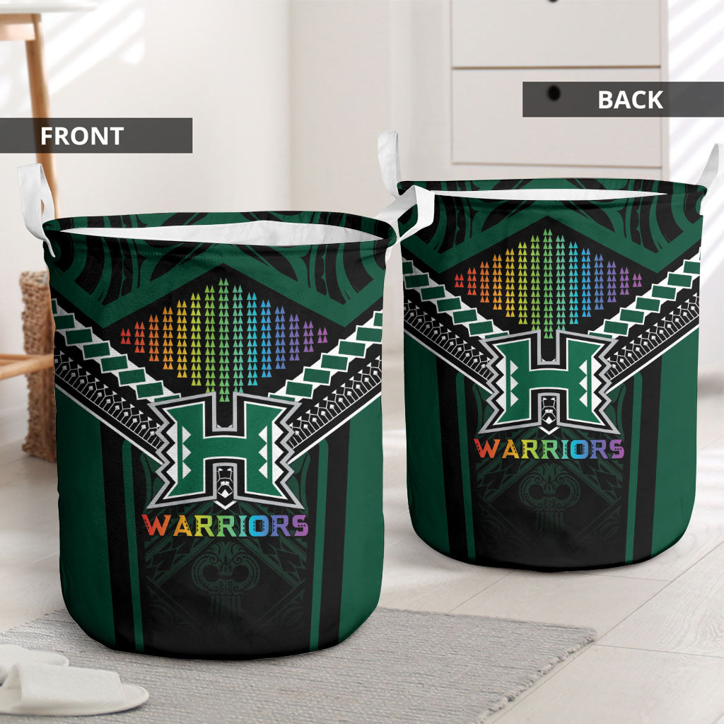 Hawaii Warriors Football Laundry Basket Rainbow Kakau Pattern Black