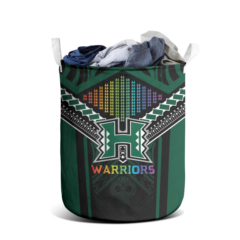 Hawaii Warriors Football Laundry Basket Rainbow Kakau Pattern Black