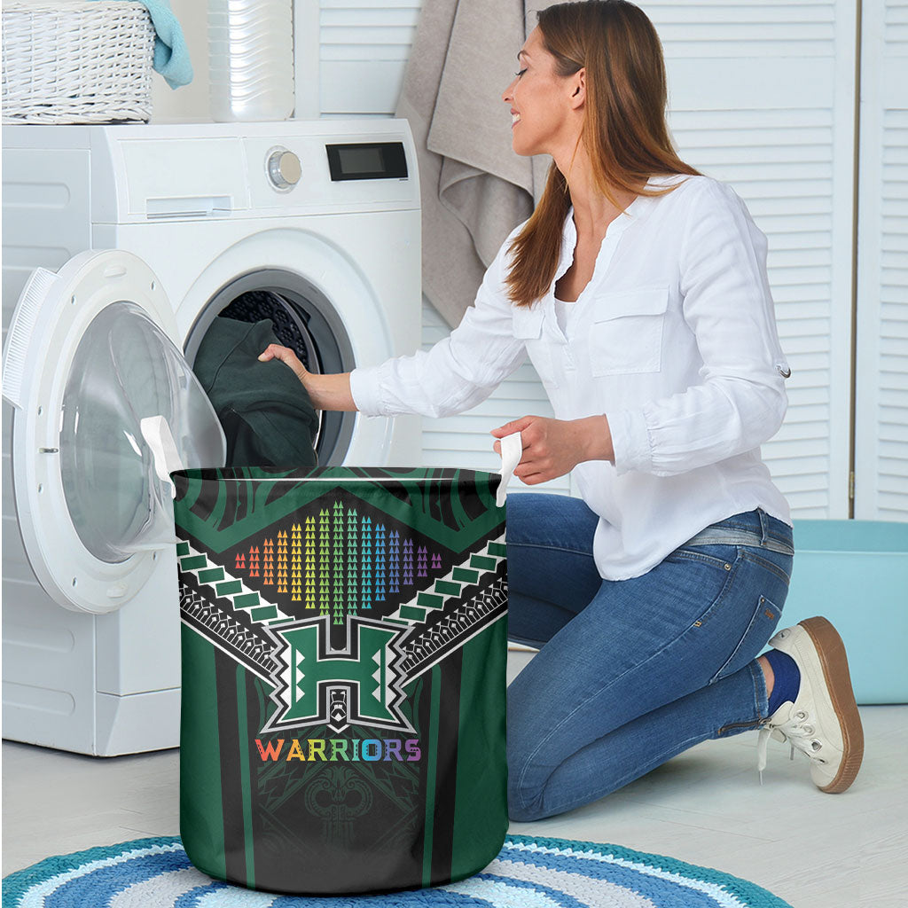 Hawaii Warriors Football Laundry Basket Rainbow Kakau Pattern Black