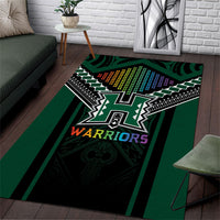 Hawaii Warriors Football Area Rug Rainbow Kakau Pattern Black