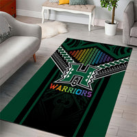 Hawaii Warriors Football Area Rug Rainbow Kakau Pattern Black