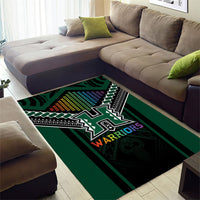 Hawaii Warriors Football Area Rug Rainbow Kakau Pattern Black
