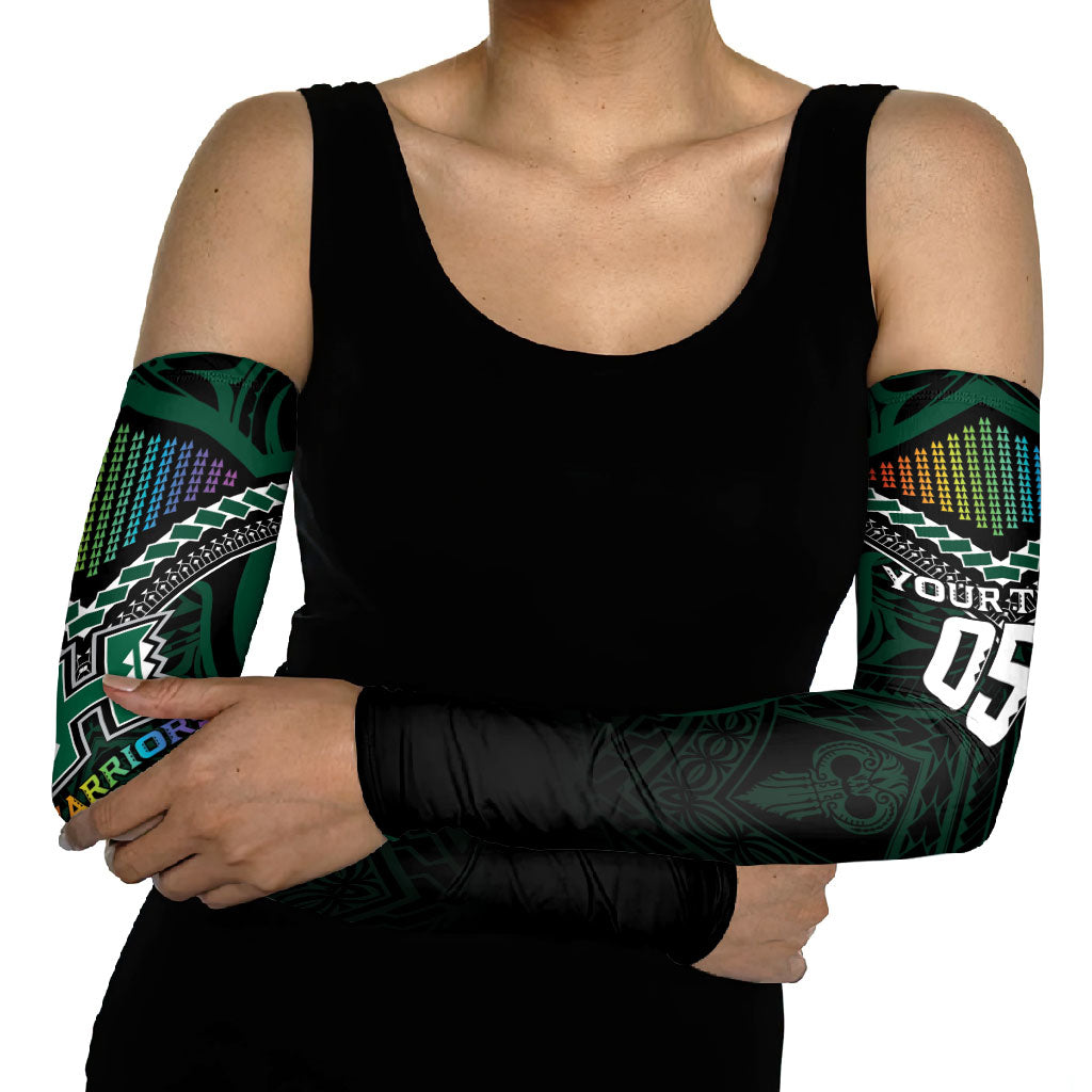 Custom Hawaii Warriors Football Arm Sleeves Rainbow Kakau Pattern Black