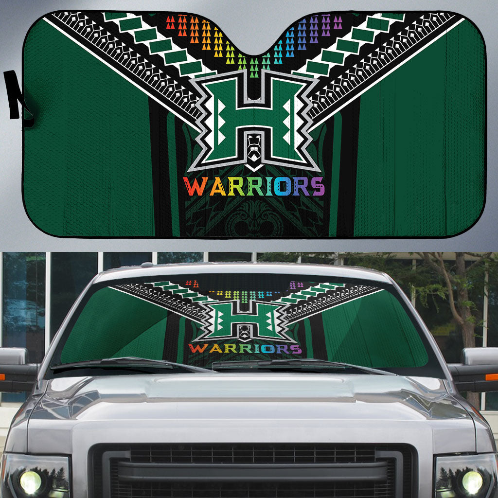 Hawaii Warriors Football Auto Sun Shade Rainbow Kakau Pattern Black