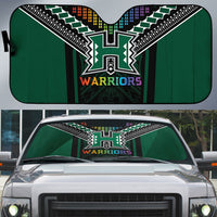 Hawaii Warriors Football Auto Sun Shade Rainbow Kakau Pattern Black