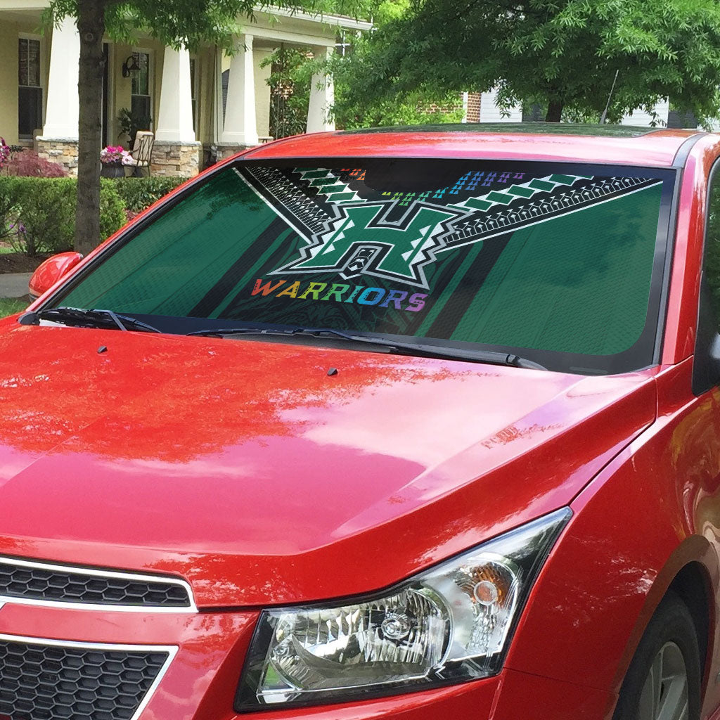 Hawaii Warriors Football Auto Sun Shade Rainbow Kakau Pattern Black
