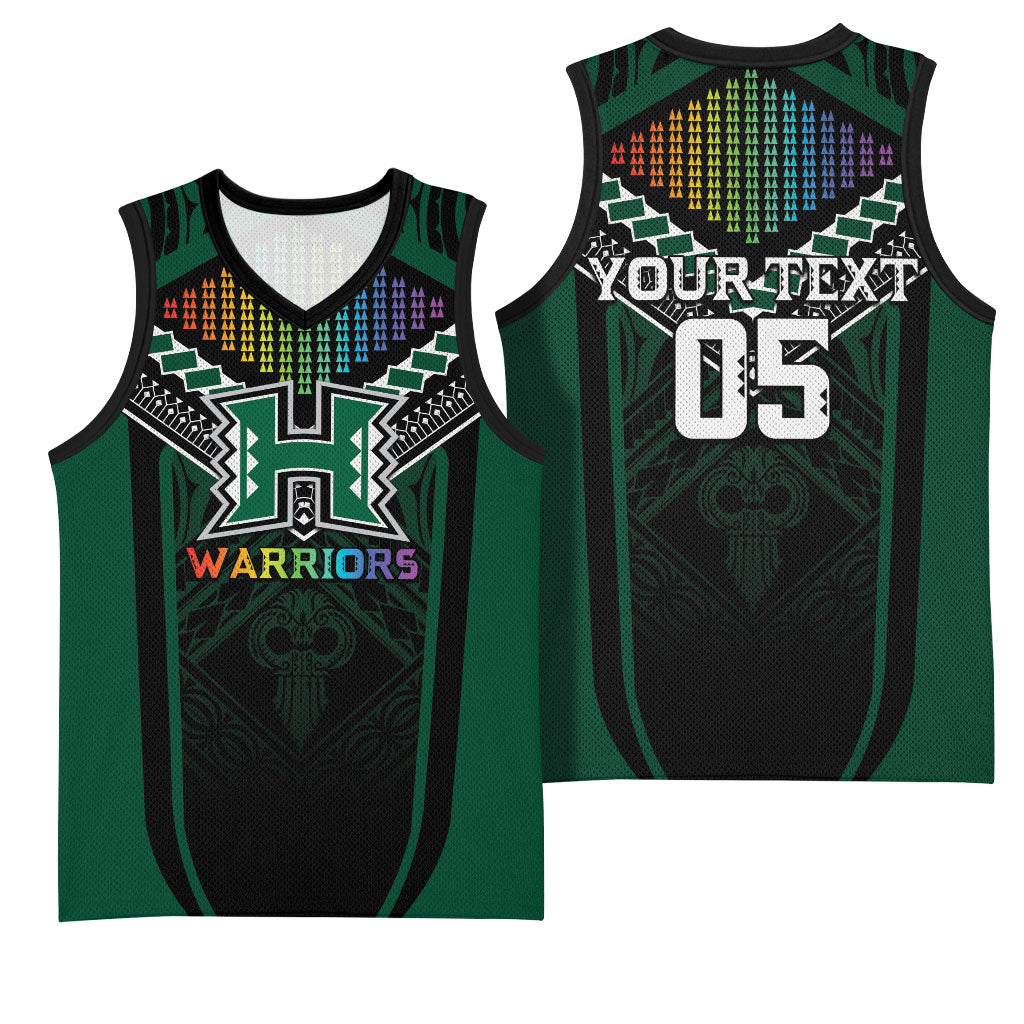 Custom Hawaii Warriors Football Basketball Jersey Rainbow Kakau Pattern Black